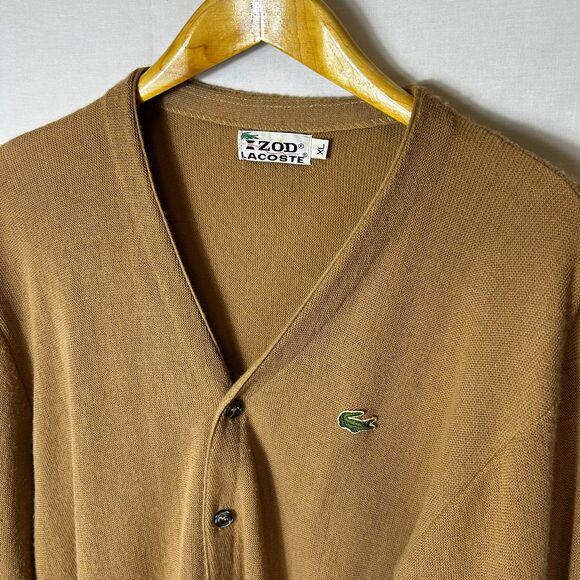 VTG 80s Izod Lacoste Men's Camel Tan Orlon Acrylic LS Cardigan Sweater Size XL - Picture 4 of 13